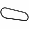 Black rubber AC belt with an elongated oval shape for offroad vehicle machinery.
