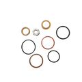 Set of assorted round sealing rings and a hex nut for Polaris Ranger diesel vehicles, various colors and materials.