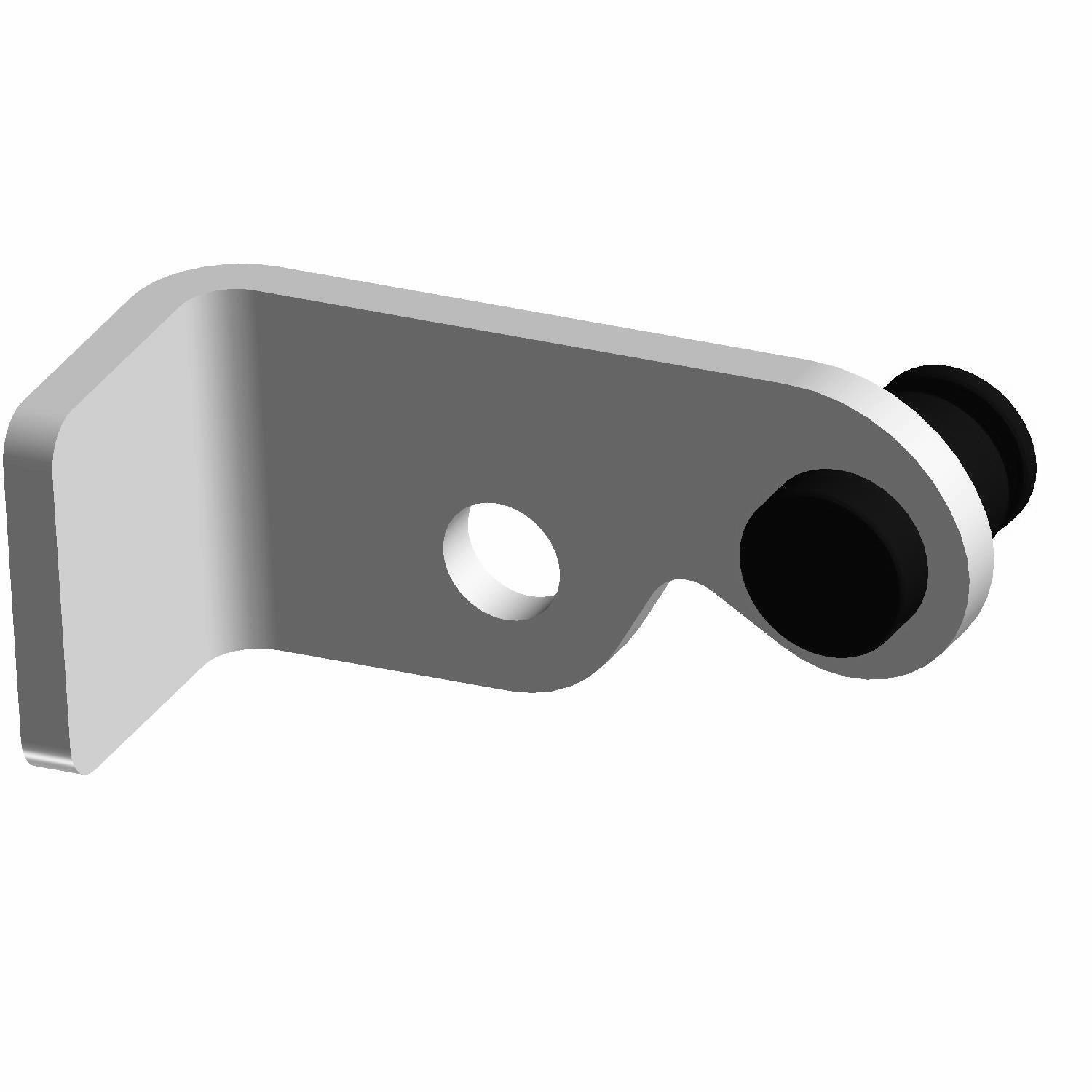Metal spring bracket with angled design, central mounting hole, and two black rubber ends.