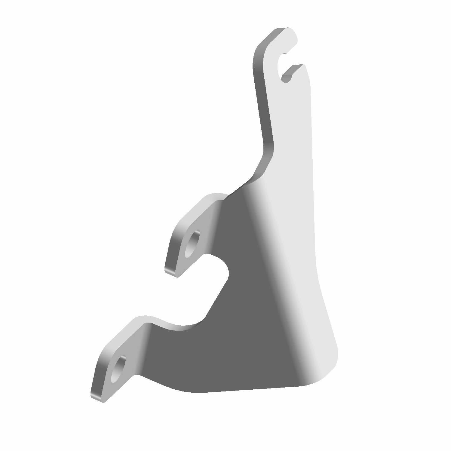 Gray metal cable bracket with three mounting points and a curved hook end.