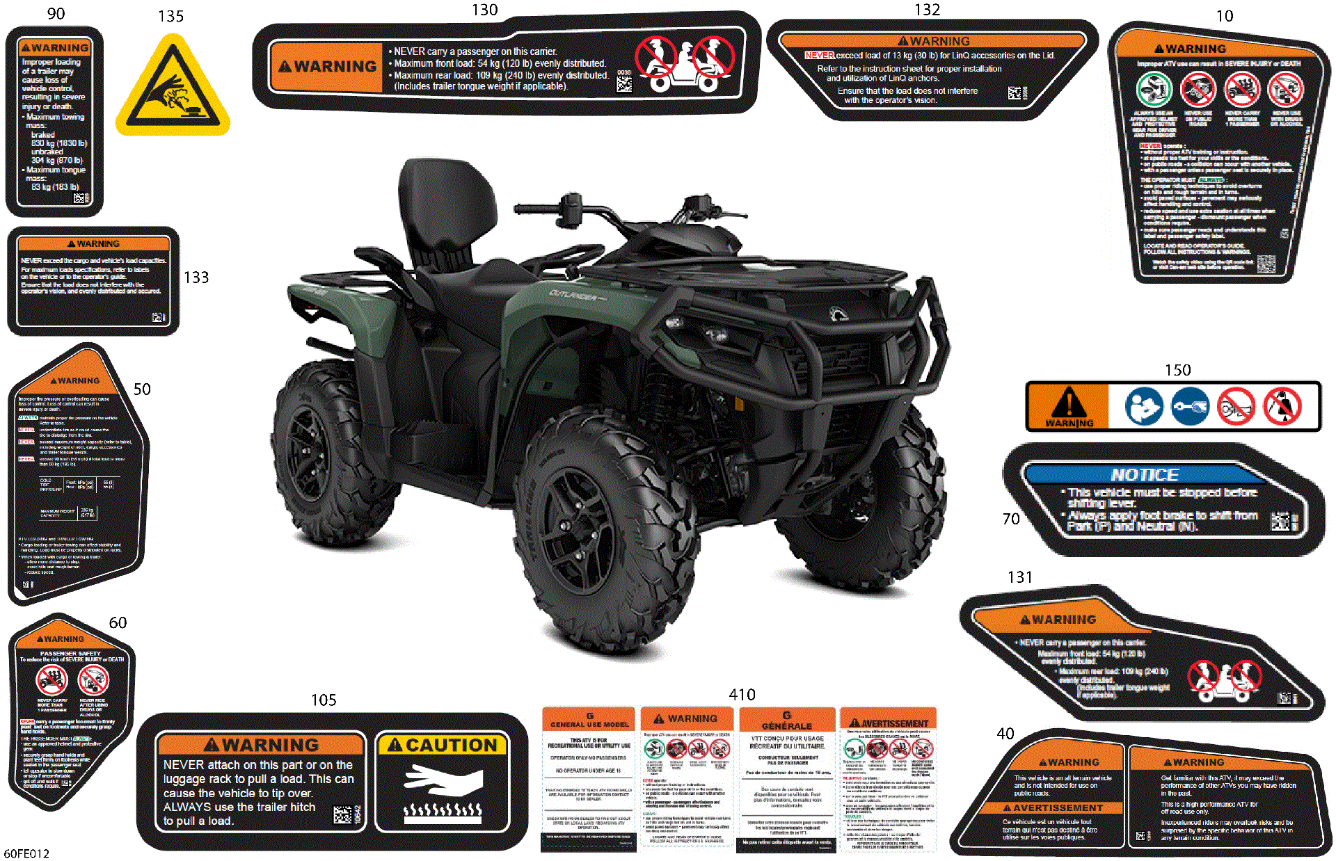 An Image of a Genuine Can-Am Parts Schematic Diagram showing the schematic - BODY - WARNING DECALS
