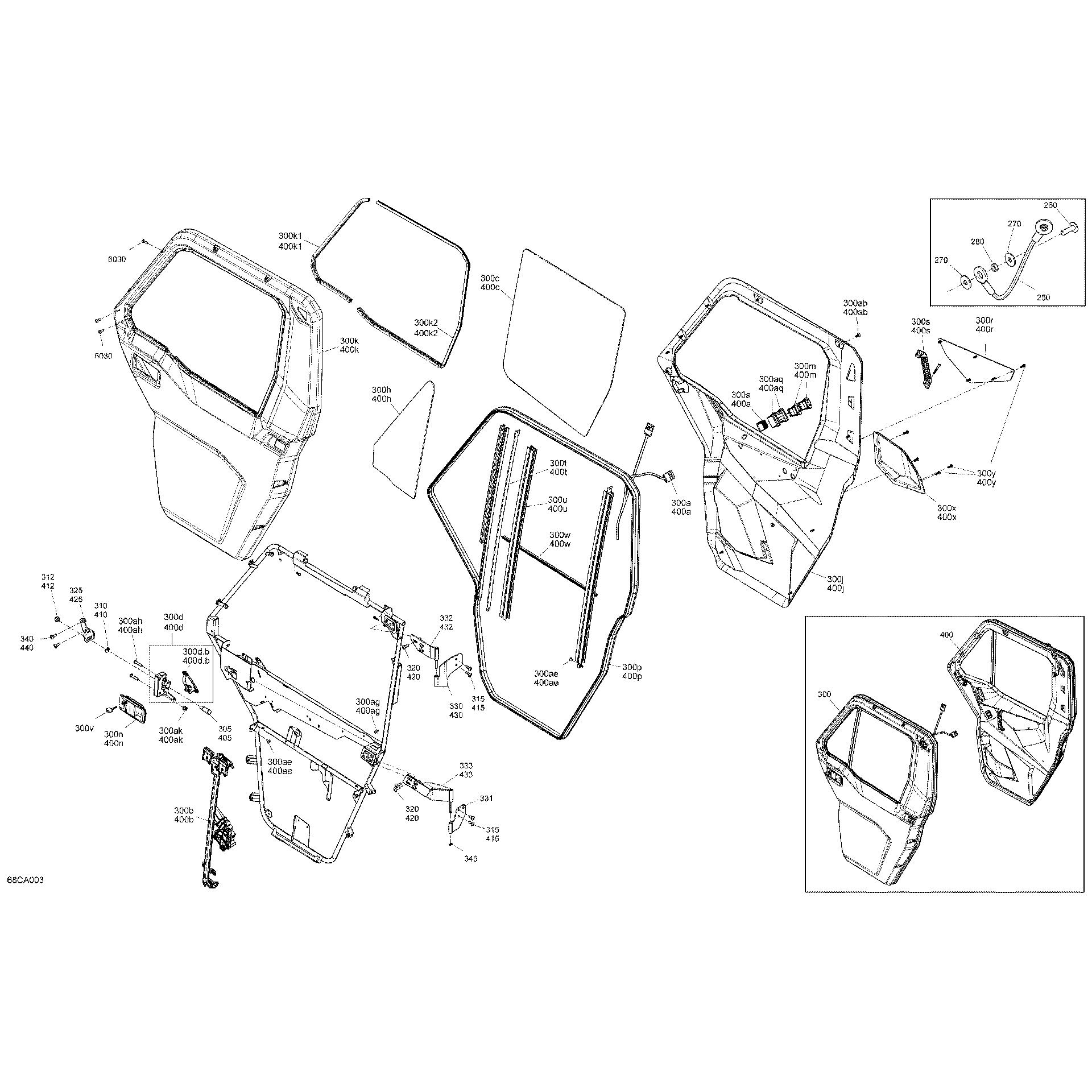 An Image of a Genuine Can-Am Parts Schematic Diagram showing the schematic - BODY - DOORS