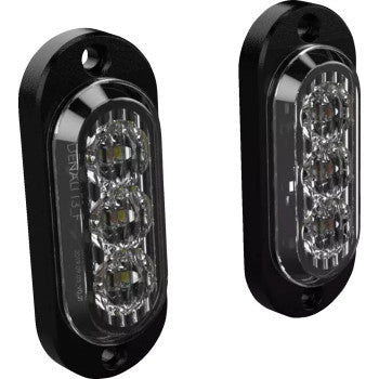 Two Denali Turn Signal - Switchback - T3 - Front units, each with three visible bulbs in clear lenses and black housings, are arranged vertically side by side.