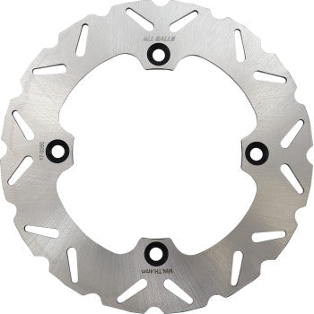 The Can Am Brake Rotor by All Balls is a stainless steel brake disc with a wavy edge and four mounting holes, designed for better cooling, shown from above on a white background.