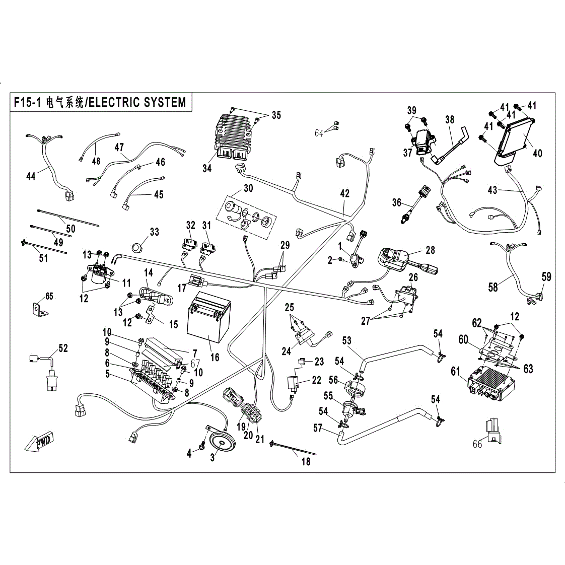 An Image of a Genuine CFMOTO Parts Schematic Diagram showing the schematic - ELECTRIC SYSTEM - 2017 CFMOTO UFORCE 500