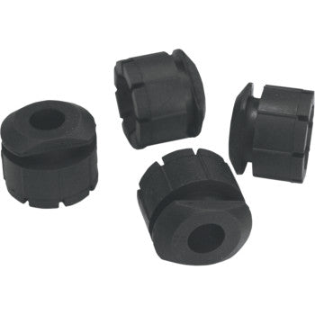 Four K&L Supply Rubber Seat Cushions, black and cylindrical with central holes and external grooves, arranged on a white background.