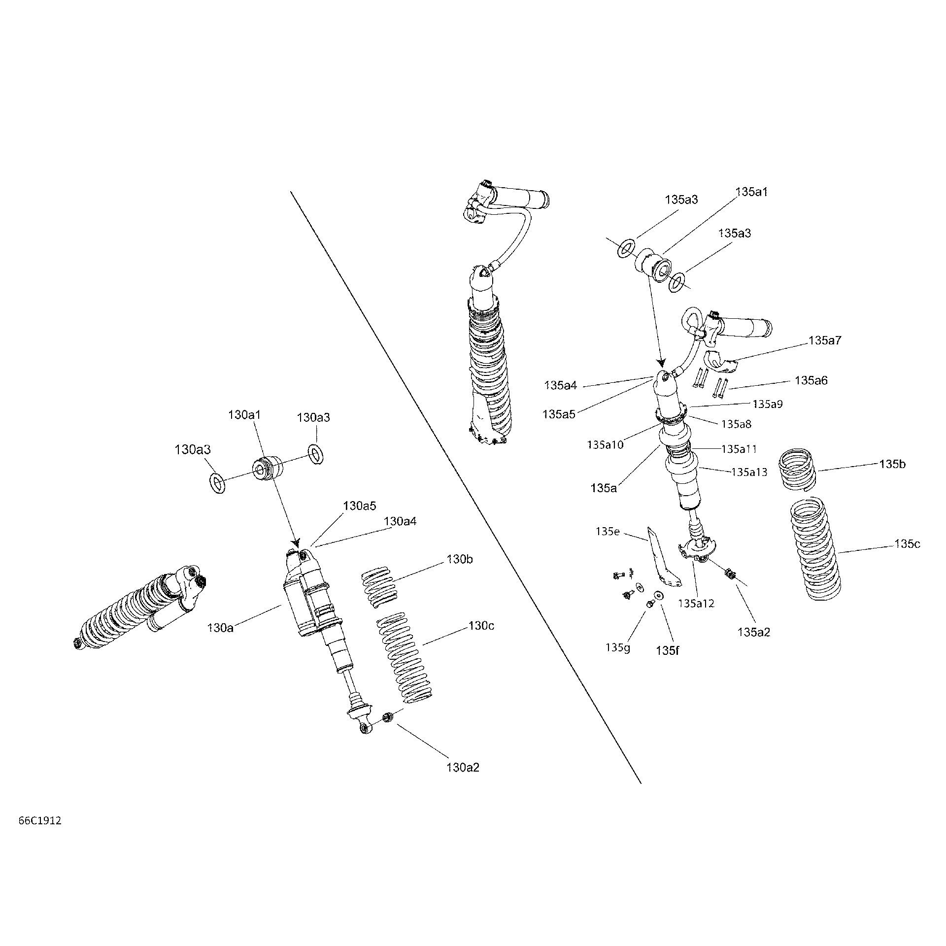 An Image of a Genuine Can-Am Parts Schematic Diagram showing the schematic - SHOCKS - X RS