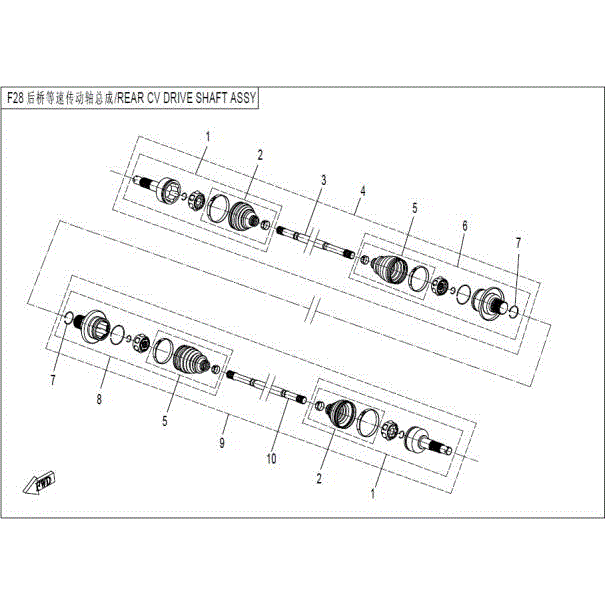 An Image of a genuine CFMOTO Parts Schematic Diagram showing the group - REAR CV DRIVE SHAFT ASSY. (QC) - 2015 CFMOTO CFORCE 800 X8
