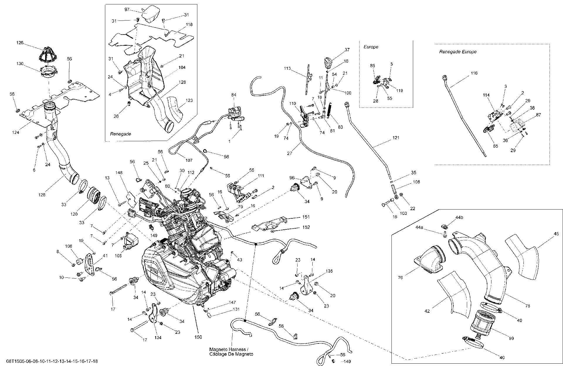 An Image of a Genuine Can-Am Parts Schematic Diagram showing the schematic - ENGINE AND ENGINE SUPPORT _08T1510