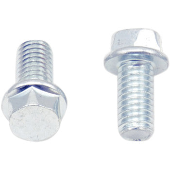 Two silver metal M6 x 12 flange bolts with hexagonal heads and threaded shafts.