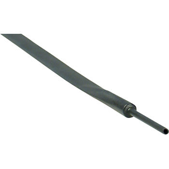 The Heat Shrink Tube - 3/8 x 4 by DEI, shown in black and partially covering a thin wire with the wire’s end exposed, offers electrical insulation and protection.