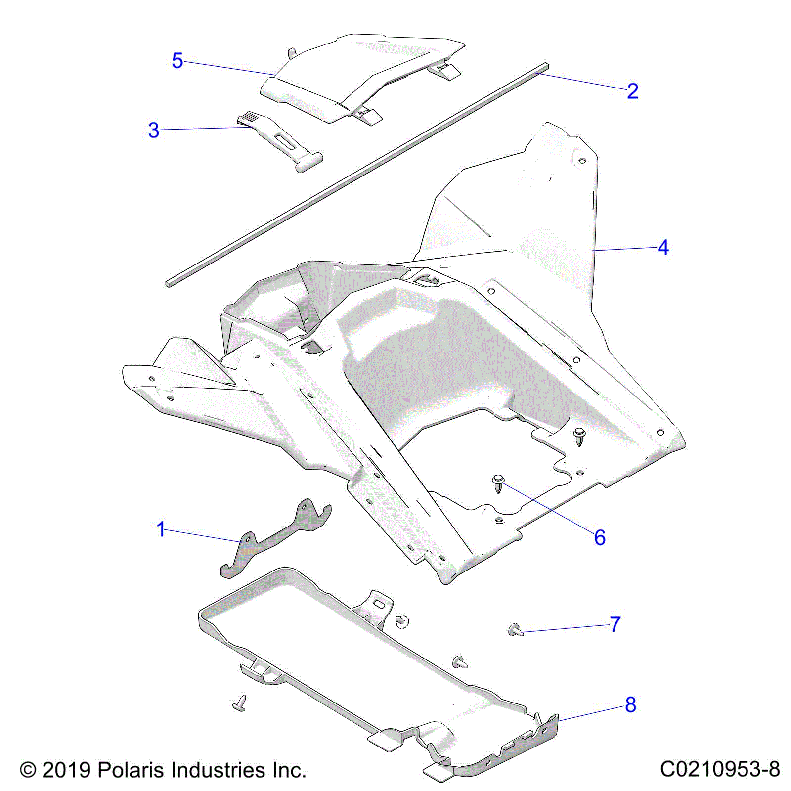 An Image of a Genuine Polaris Parts Schematic Diagram showing the schematic - BODY: STORAGE REAR - 2023 POLARIS SCRAMBLER XP 1000 S 55" 49S