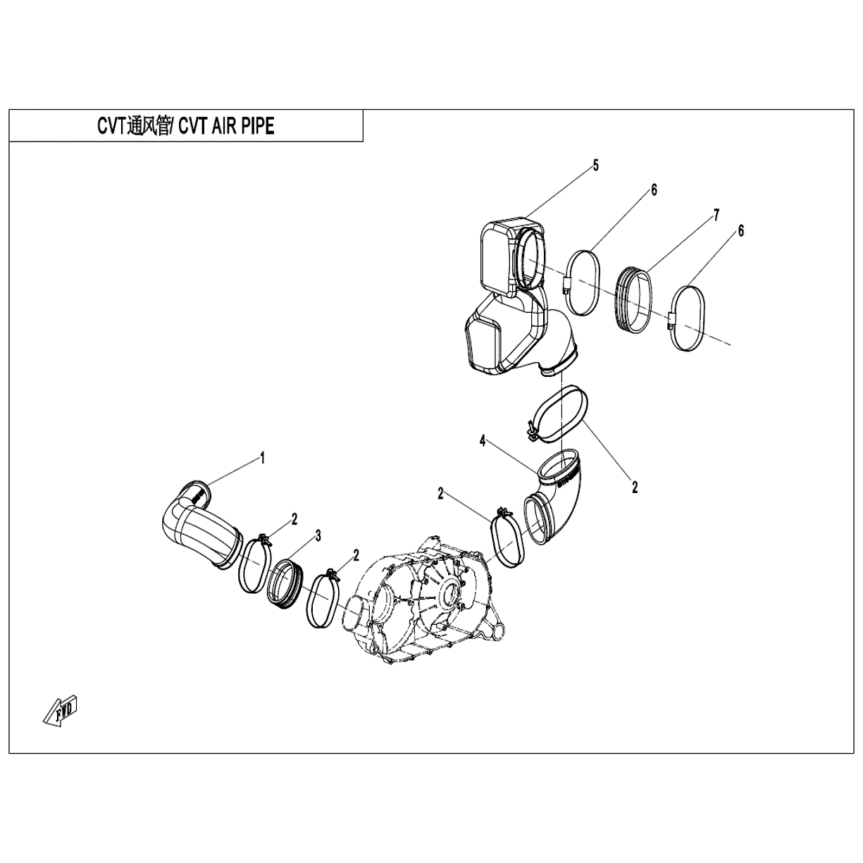 An Image of a Genuine CFMOTO Parts Schematic Diagram showing the schematic - CVT AIR PIPE & SIDE COVER - 2022 CFMOTO UFORCE 1000