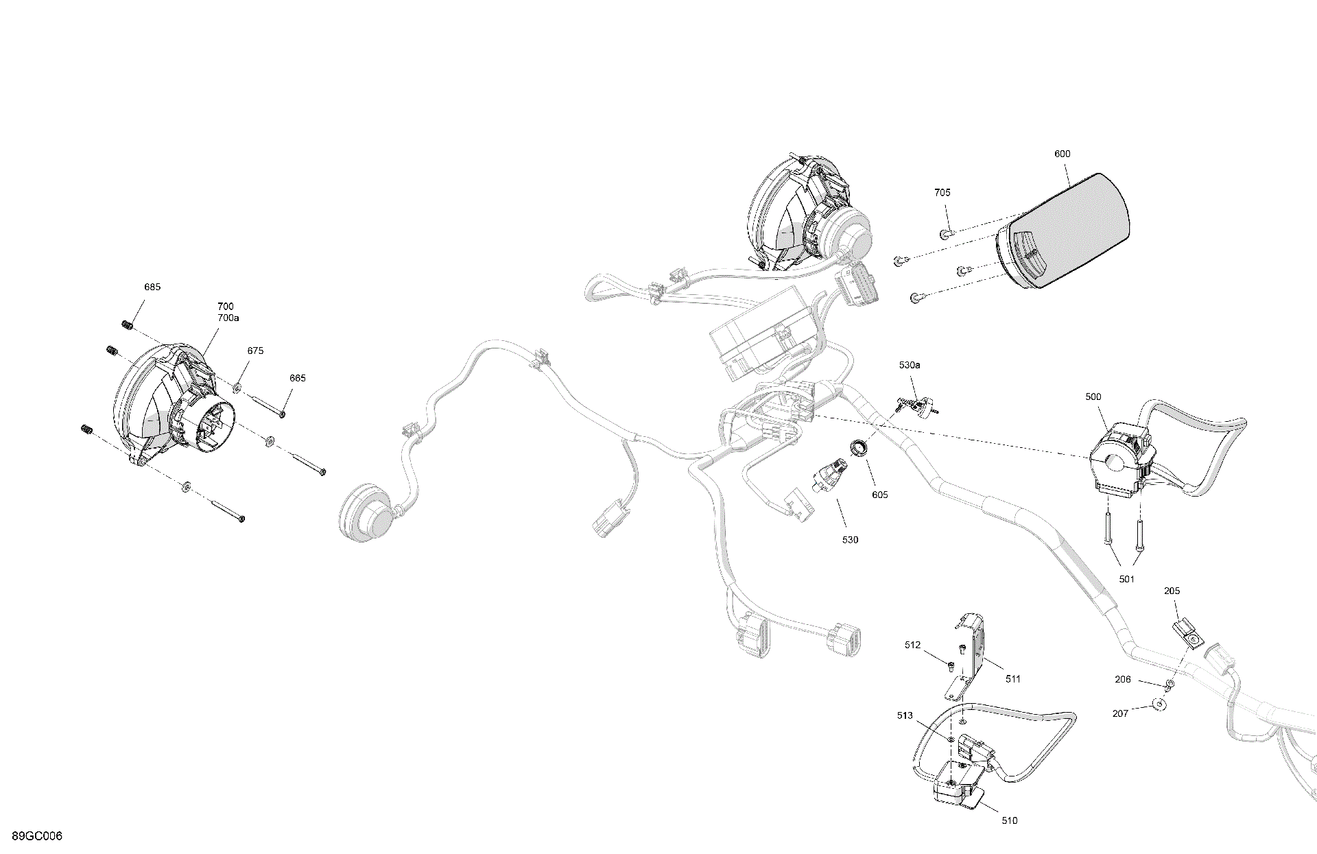 An Image of a Genuine Can-Am Parts Schematic Diagram showing the schematic - ELECTRIC - FRONT SECTION