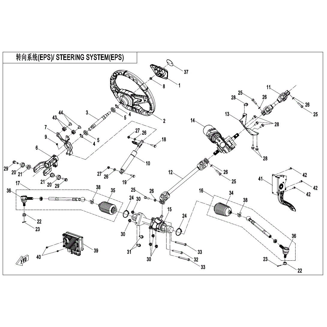 An Image of a Genuine CFMOTO Parts Schematic Diagram showing the schematic - STEERING SYSTEM (EPS) - 2025 CFMOTO ZFORCE 950
