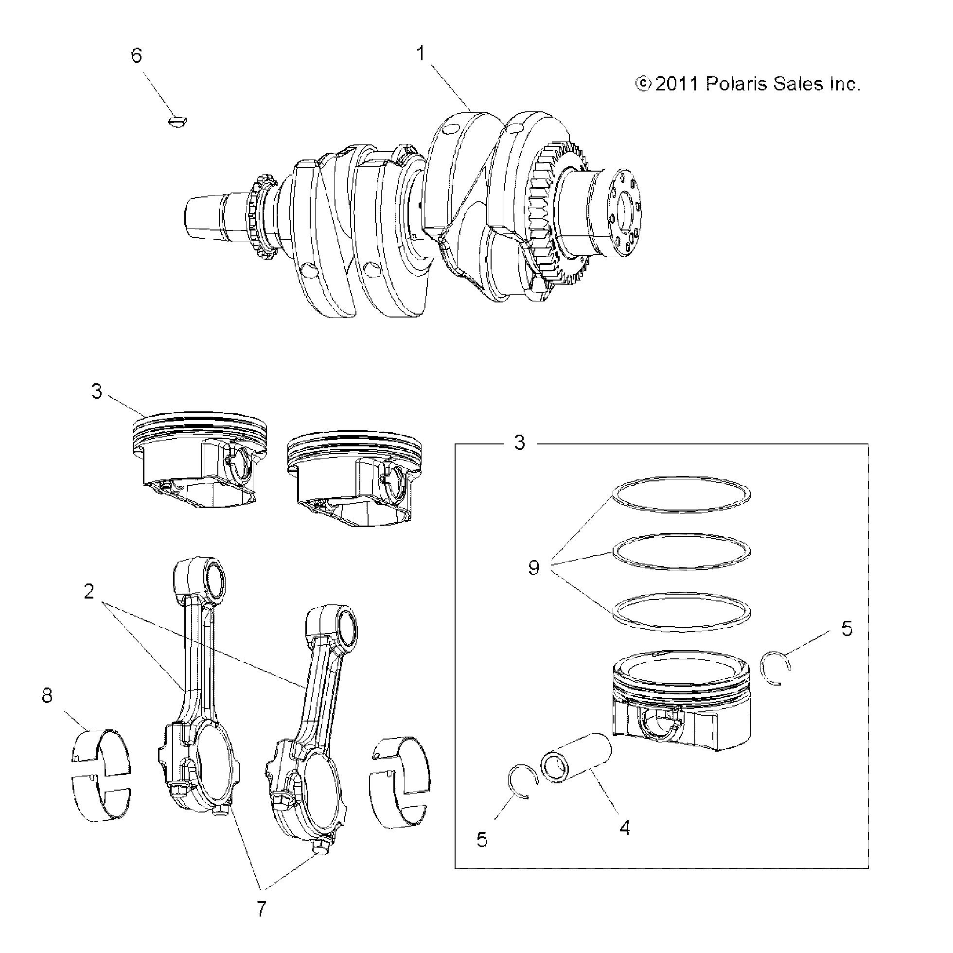 An Image of a Genuine Polaris Parts Schematic Diagram showing the schematic - ENGINE: CRANKSHAFT and PISTON - 2018 POLARIS SPORTSMAN TOURING 850 SP