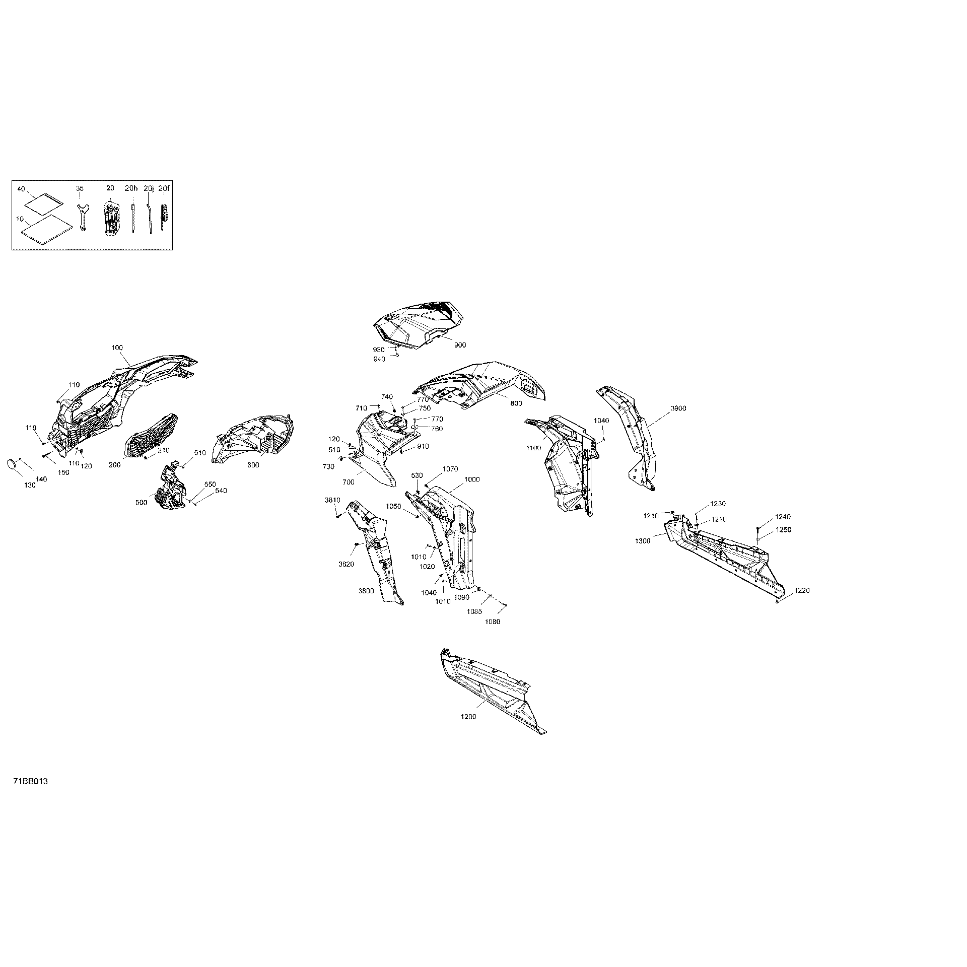 An Image of a Genuine Can-Am Parts Schematic Diagram showing the schematic - BODY - FRONT SECTION