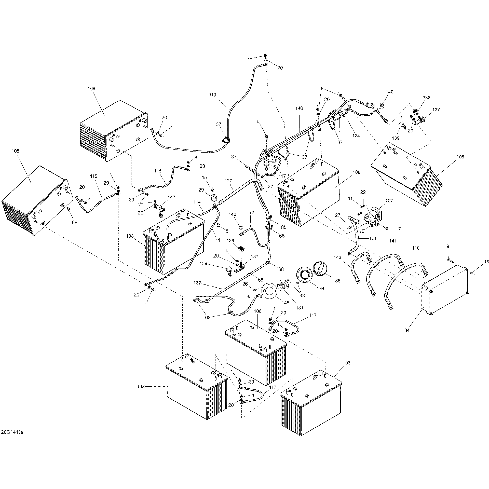 An Image of a Genuine Can-Am Parts Schematic Diagram showing the schematic - ELECTRICAL SYSTEM BATTERIES_20C1411A