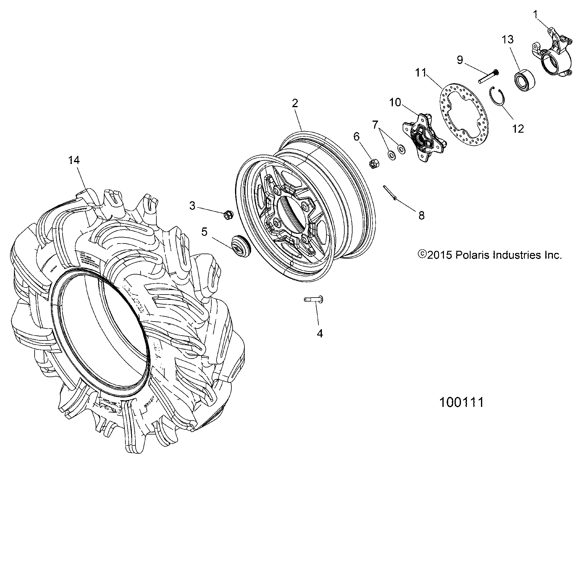 An Image of a Genuine Polaris Parts Schematic Diagram showing the schematic - WHEELS: FRONT and HUB - 2016 POLARIS SPORTSMAN 850 HIGH LIFTER