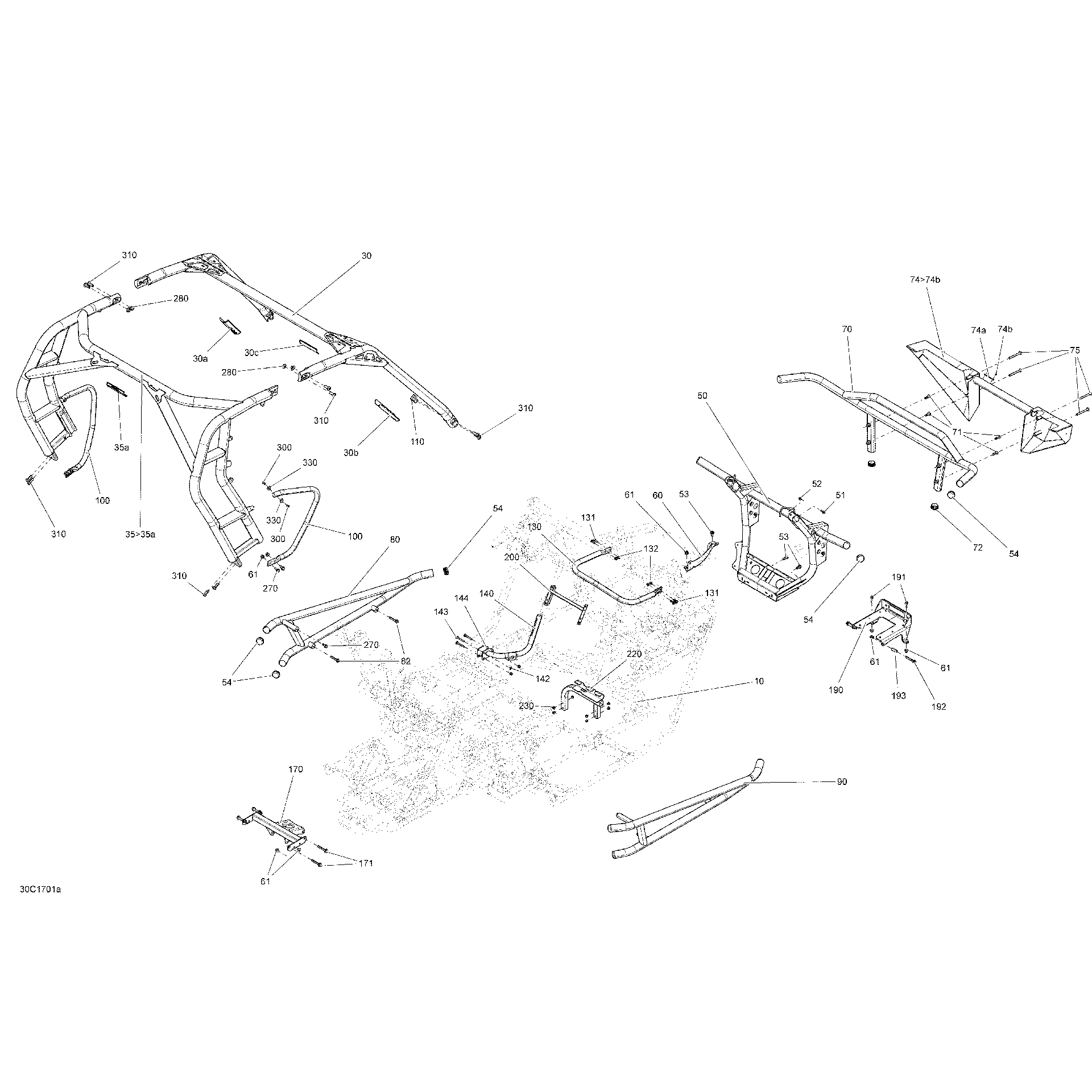 An Image of a Genuine Can-Am Parts Schematic Diagram showing the schematic - FRAME - COMMANDER