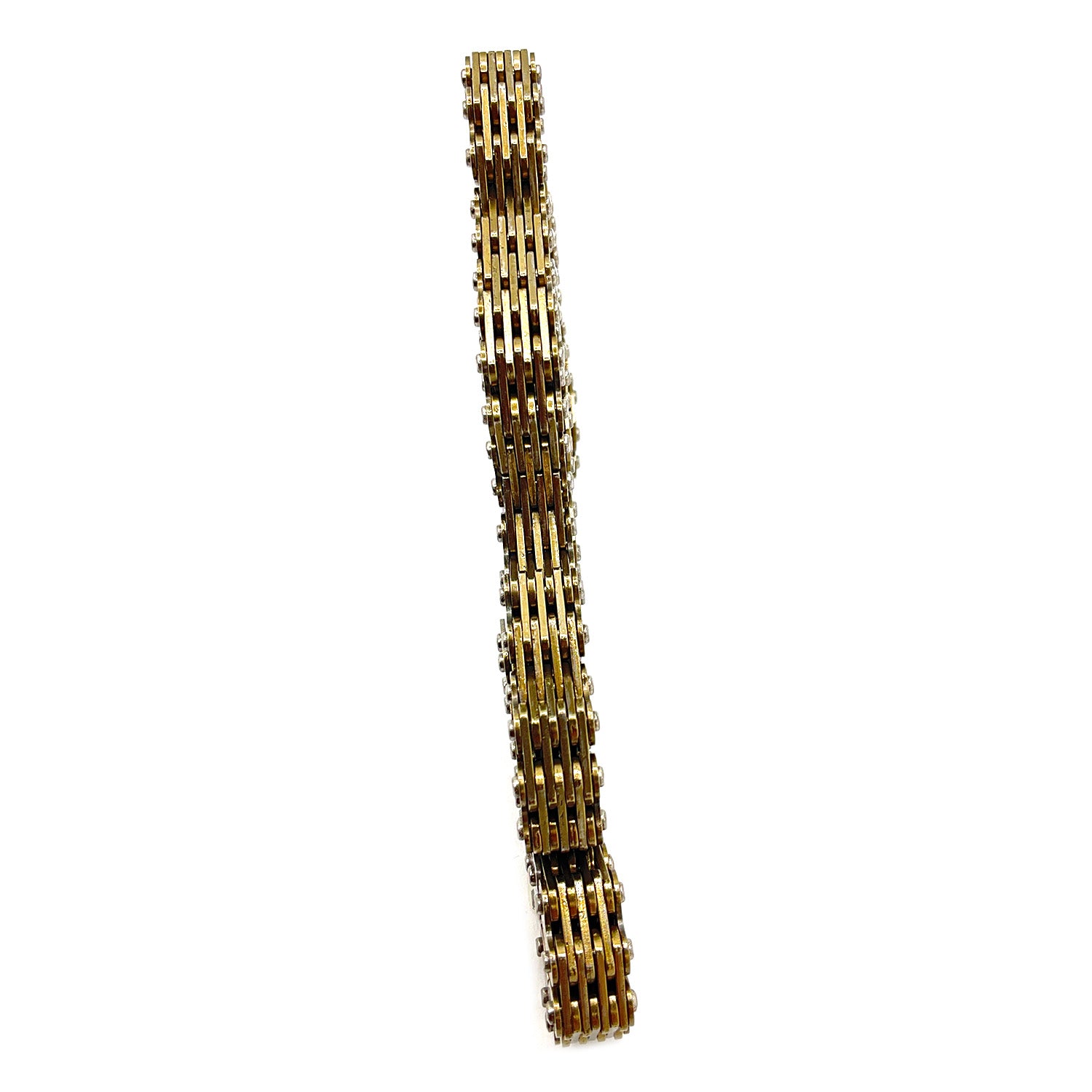 Gold-toned metal camshaft timing chain with interlocking links for Polaris ATV models.
