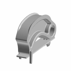Silver metallic water pump tensioner chain with curved housing and mounting tabs.