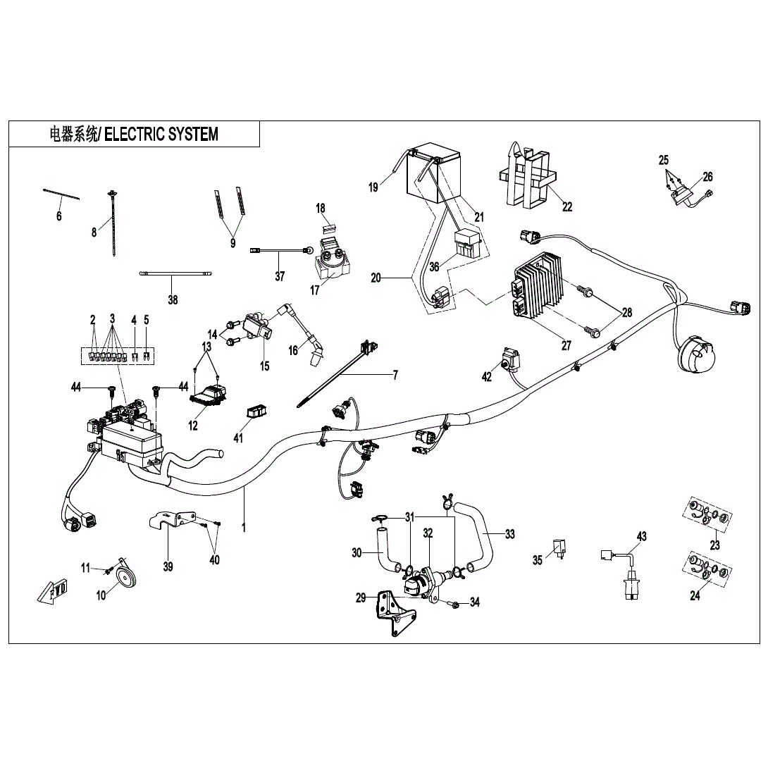 An Image of a genuine CFMOTO Parts Schematic Diagram showing the group - ELECTRIC SYSTEM - 2021 CFMOTO CFORCE 600 Touring