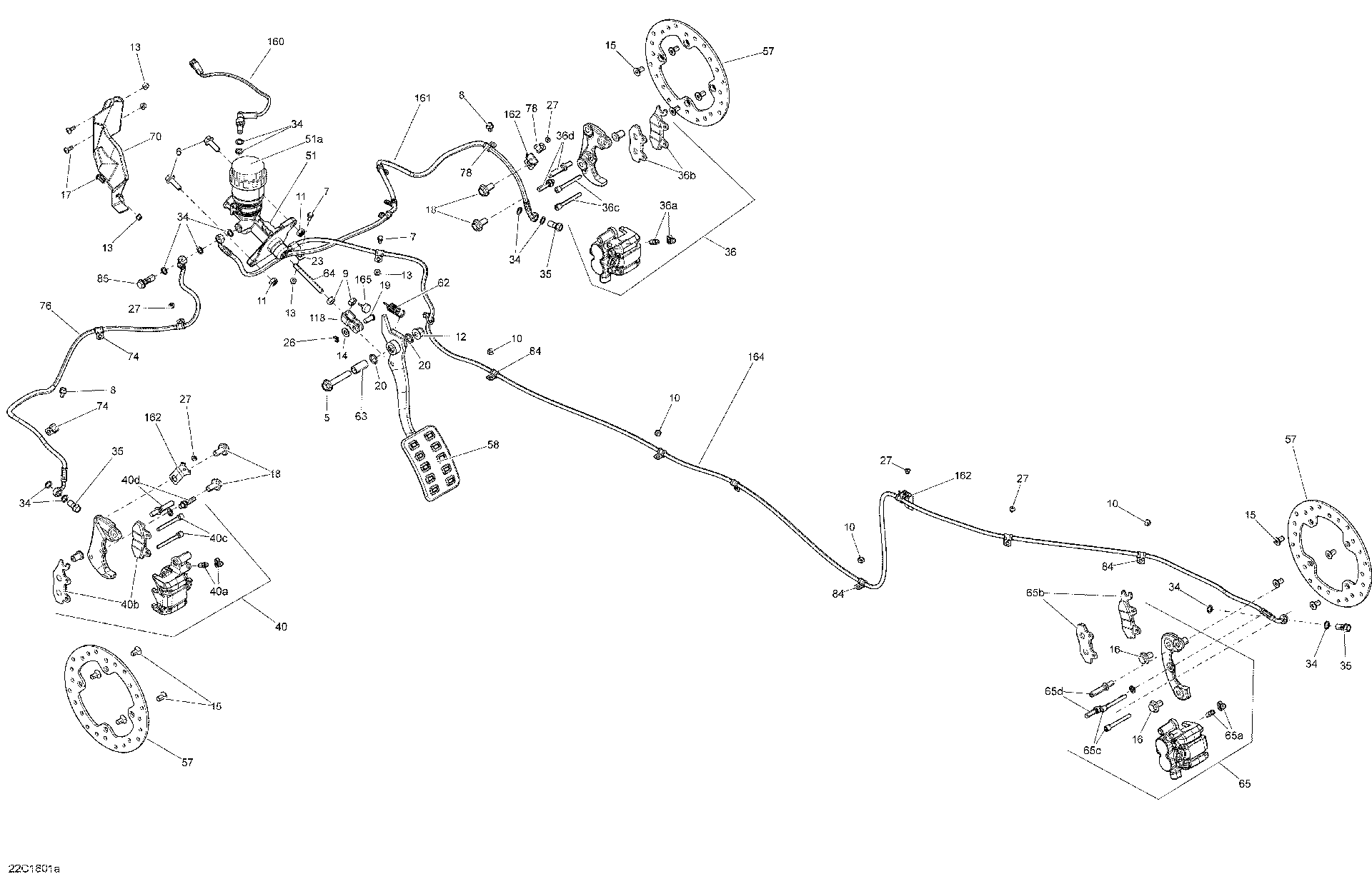 An Image of a Genuine Can-Am Parts Schematic Diagram showing the schematic - BRAKES