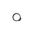 Black metal retaining ring with a small locking tab and hole for secure fastening.
