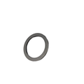 Gray metal washer with flat, circular shape and smooth edges on white background.