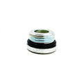 Silver metal hollow oil fill plug with external threading and black rubber gasket ring.