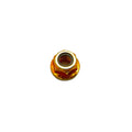 Gold-toned metal hex flange lock nut with nylon insert, 5/16 size.