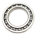 Metal ball bearing with inner and outer rings and visible steel balls evenly spaced around the circumference.