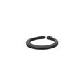 Black metal external retaining ring with open-ended circular design.