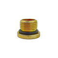 Brass M18 x 1.5 threaded plug with integrated black rubber O-ring seal.