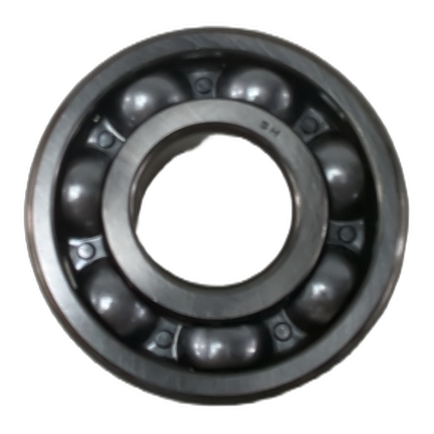 Black circular ball bearing with visible steel balls inside rubber or plastic outer ring.