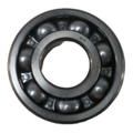 Black circular ball bearing with visible steel balls inside rubber or plastic outer ring.