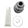 Black rubber CV boot with white lubricant tube and two silver metal clamps.