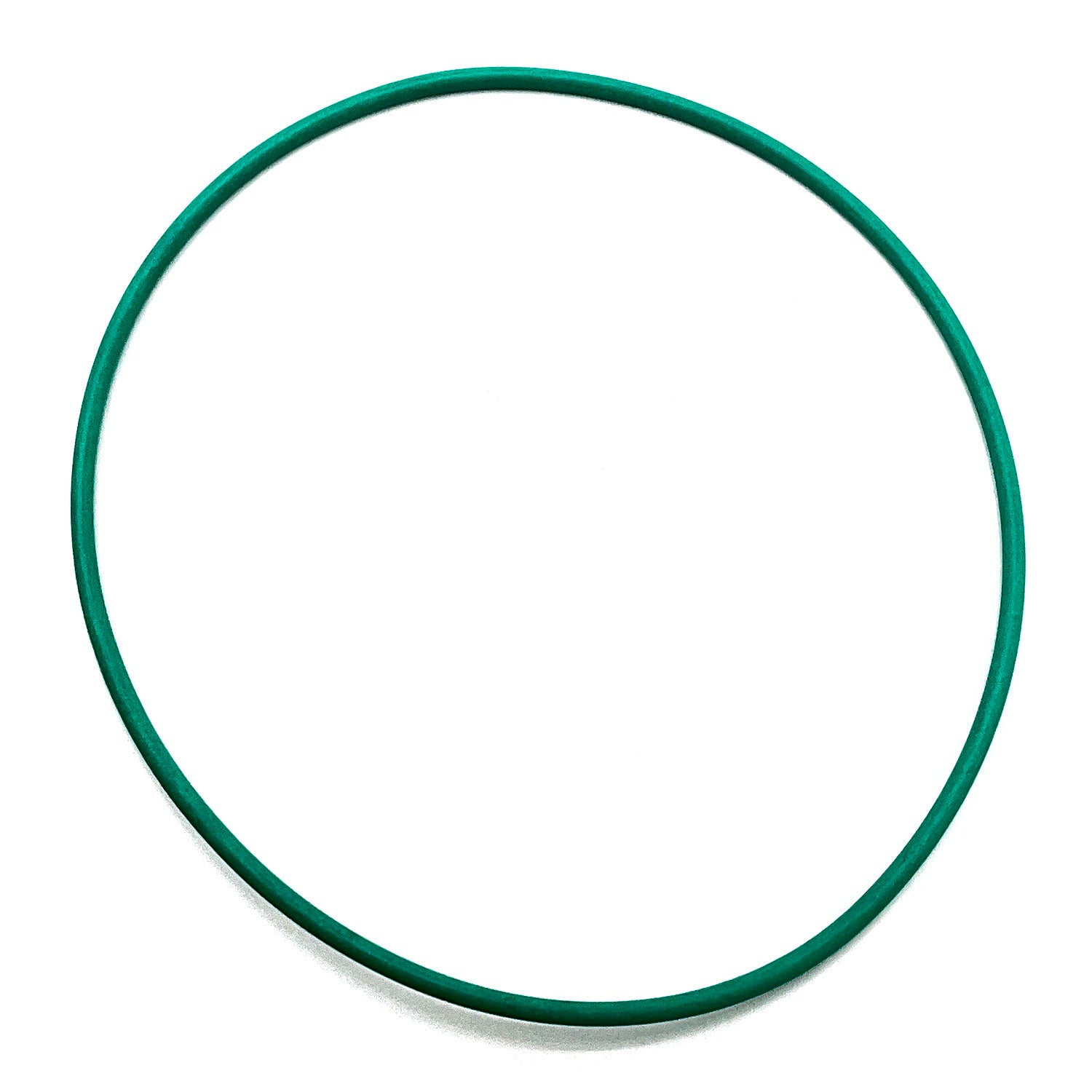 Green rubber O-ring with smooth surface and thin circular cross-section.
