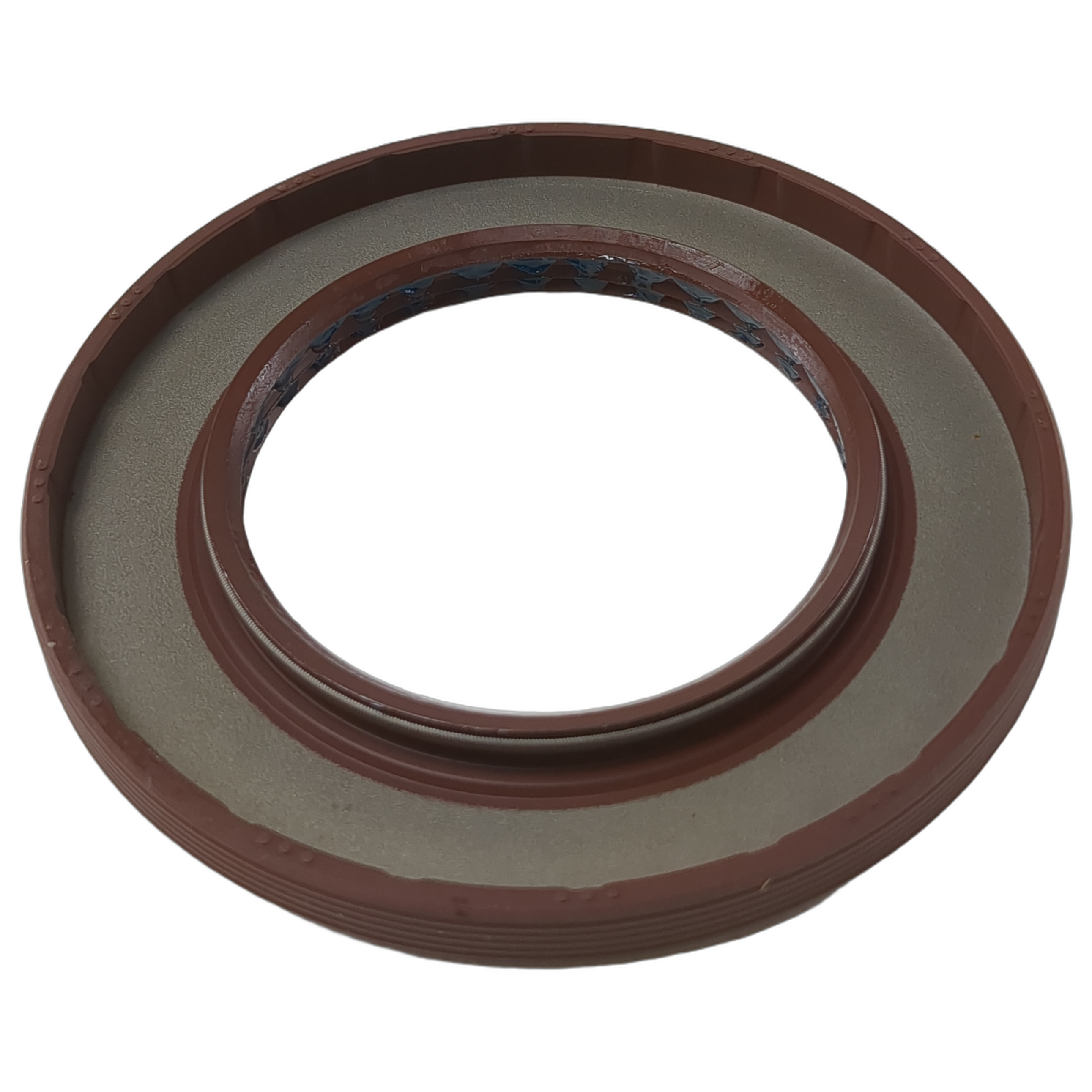 Brown rubber triple lip Viton seal with inner ridges and smooth outer edge, sized 50x82x7.