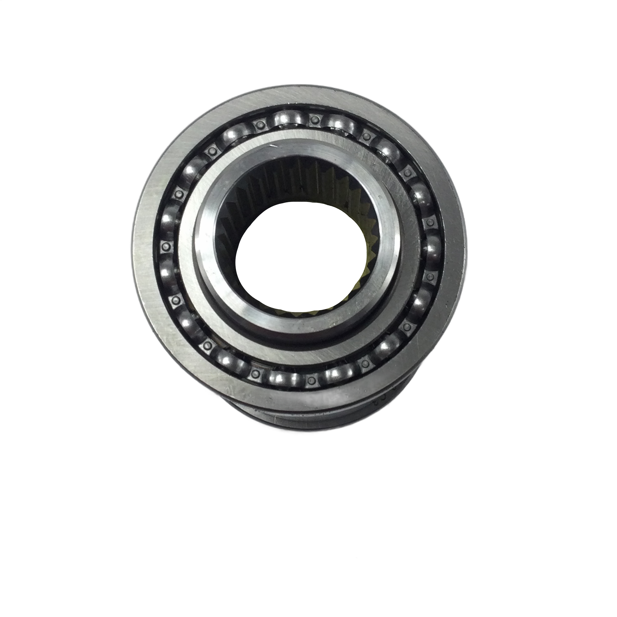 A close-up of the Assembly-Output Hub by Polaris reveals its inner and outer rings with steel balls arranged in a circle. Ideal for Polaris Off Road OEM use, it integrates smoothly into various Polaris UTV parts assemblies. Plain white background.
