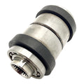 Metal cylindrical output hub with external rubber rings and internal gear teeth.