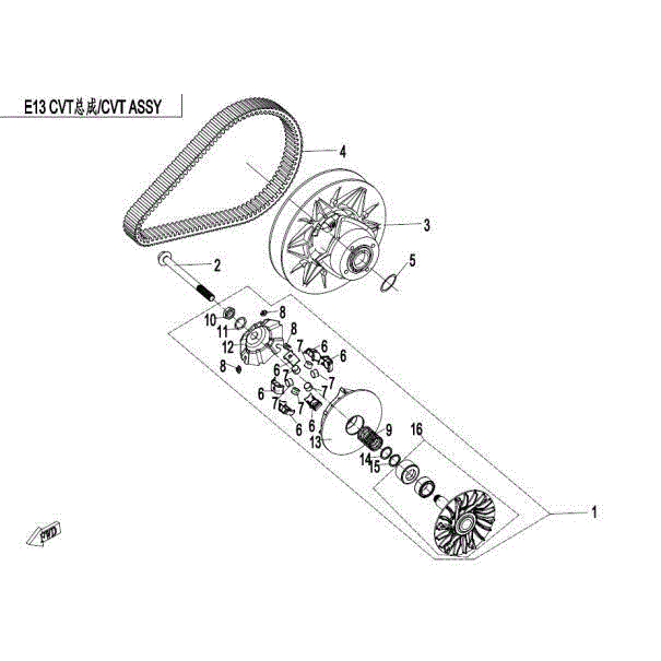 An Image of a genuine CFMOTO Parts Schematic Diagram showing the group - CVT ASSEMBLY - 2017 CFMOTO CFORCE 500 HO