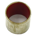 Cylindrical plain bearing with bronze exterior and red inner lining, 14 x 16 x 15 mm.