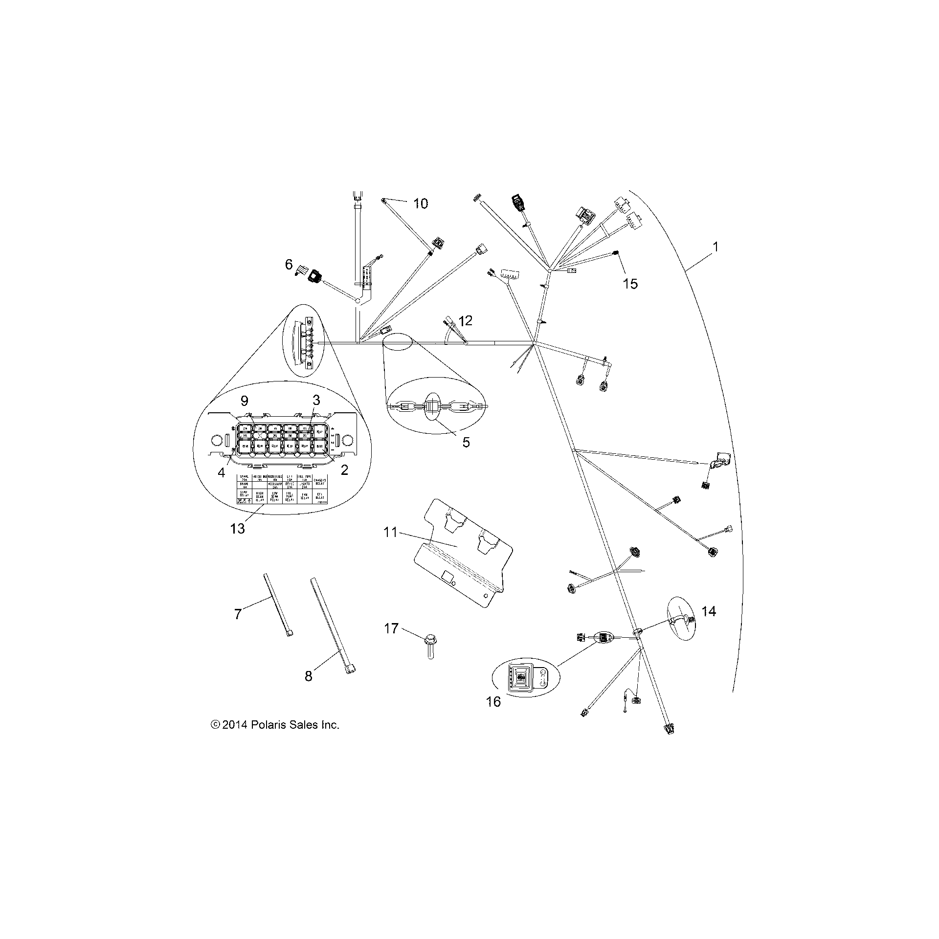 An Image of a Genuine Polaris Parts Schematic Diagram showing the schematic - ELECTRICAL: HARNESS - 2017 POLARIS SCRAMBLER 850