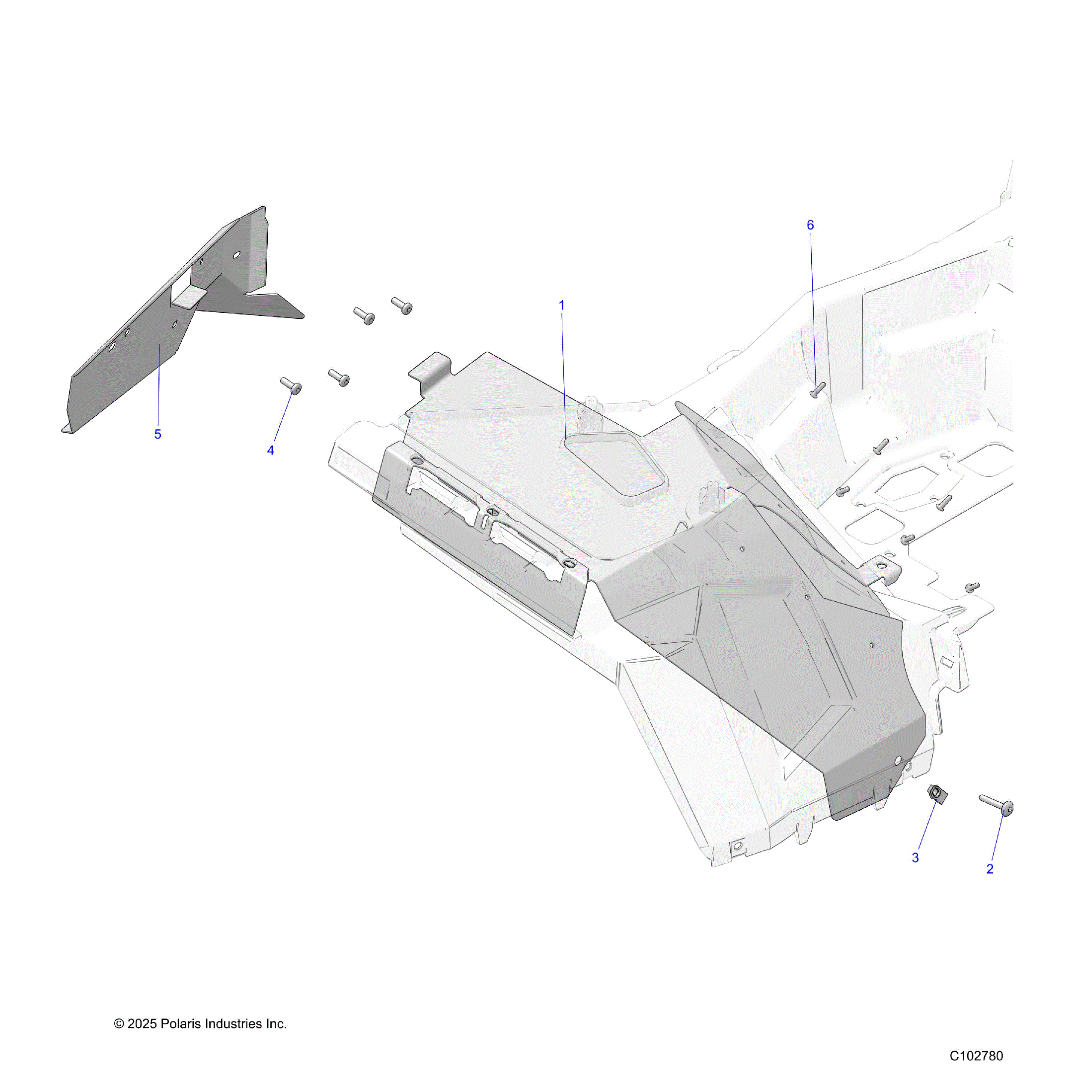 An Image of a Genuine Polaris Parts Schematic Diagram showing the schematic - BODY: HEAT SHIELDS - 2026 POLARIS SPORTSMAN 850 TRAIL 49