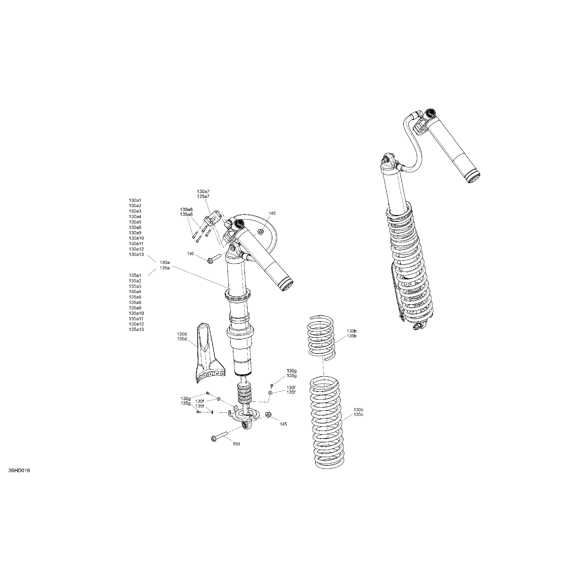 An Image of a Genuine Can-Am Parts Schematic Diagram showing the schematic - SUSPENSION - REAR SHOCKS