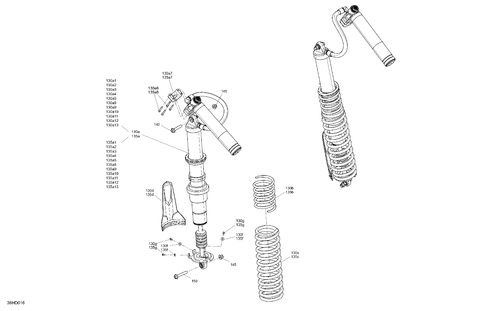 An Image of a Genuine Can-Am Parts Schematic Diagram showing the schematic - SUSPENSION - REAR SHOCKS