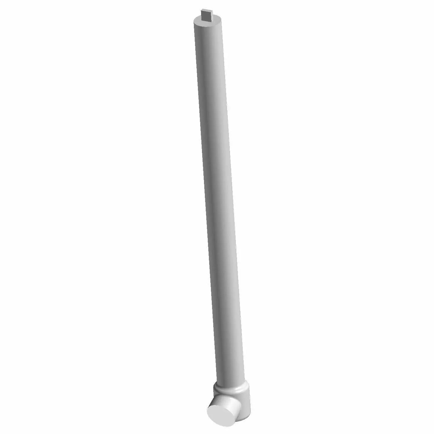 Long slim white plastic tube with a cylindrical shape and a angled bottom fitting.
