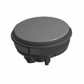 Black round motorcycle assembly part with smooth top and multiple connection points underneath.